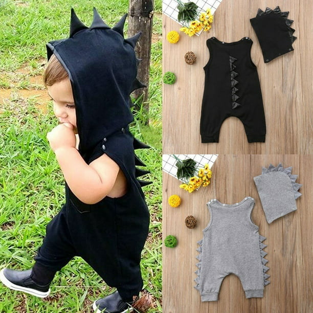 POTO Infant Baby Short Sleeve Solid Dinosaur Hooded Jumpsuit Romper Playsuit Summer Clothes Outfits 